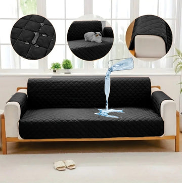 Waterproof Cotton Quilted Sofa Cover - Sofa Runners (Black)